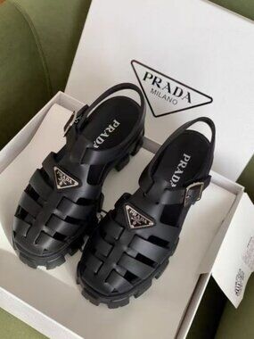 Prada Black Rubber Fisherman Sandals | Size 38